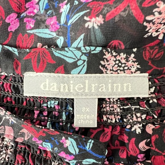 Daniel Rainn Womens Floral Print 3/4 Sleeve Blouse Size Extra Small Black & Burg - Picture 12 of 14